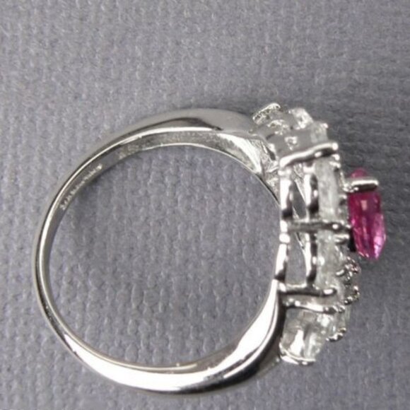 3.20CT Pink Sapphire & White Topaz SILVER Ring 7 - Picture 7 of 8